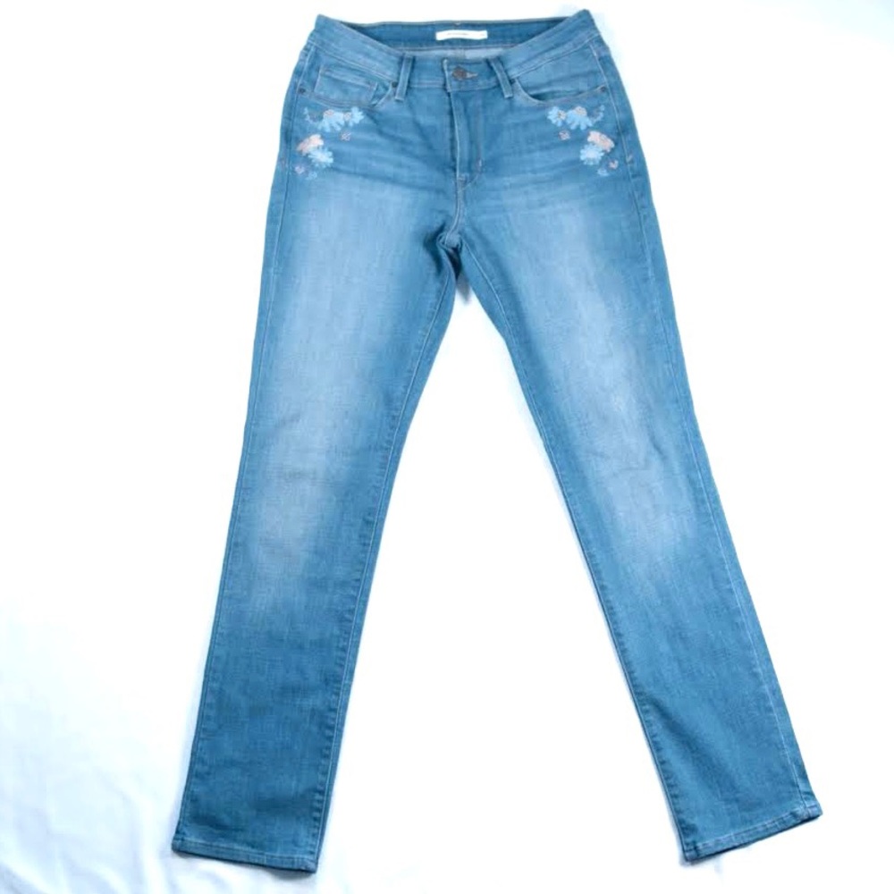 Levi’s Floral Embroidered Mid Rise Skinny Jeans Sz 30